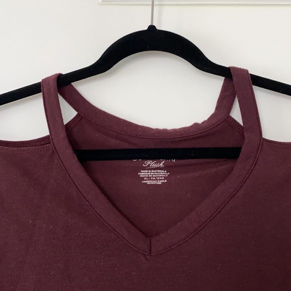 American Eagle Maroon Cold-Shoulder Top (XL) - Picture 2 of 2